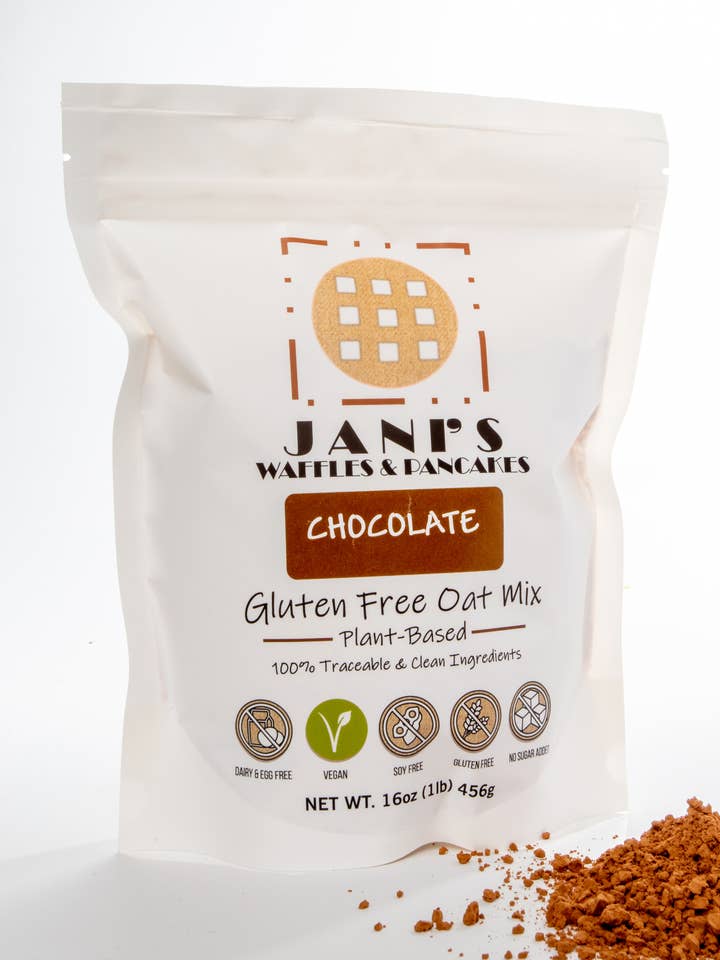 Dry Mix Gluten Free Oat W/ Chocolate. Plant-Based Sugar-Free for wholesale by Jani's Waffles & Pancakes