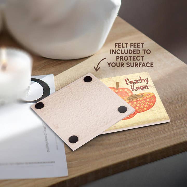 3dRose - Wholesale Coasters - 3dRose, Ornate Vintage Stylized Peachy Keen Peach Floral Fruit Illustration, Coaster3