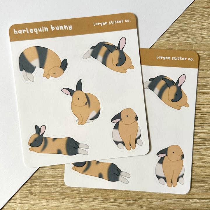 Harlequin Bunny Sticker Sheet for wholesale by LaRynn Sticker Co.