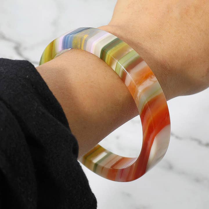Bold Striped Resin Round Bangle Bracelet for wholesale by Sensibling Corp.