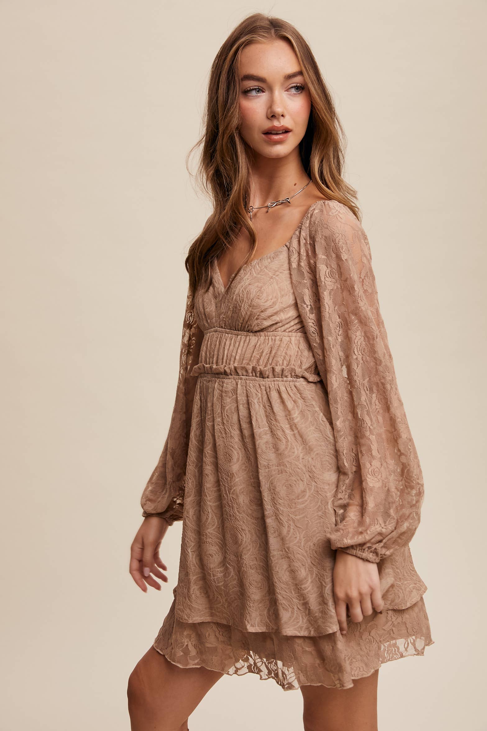 Listicle – wholesale Dress – Women's – Floral Lace Dress with Layered Detail LD145514