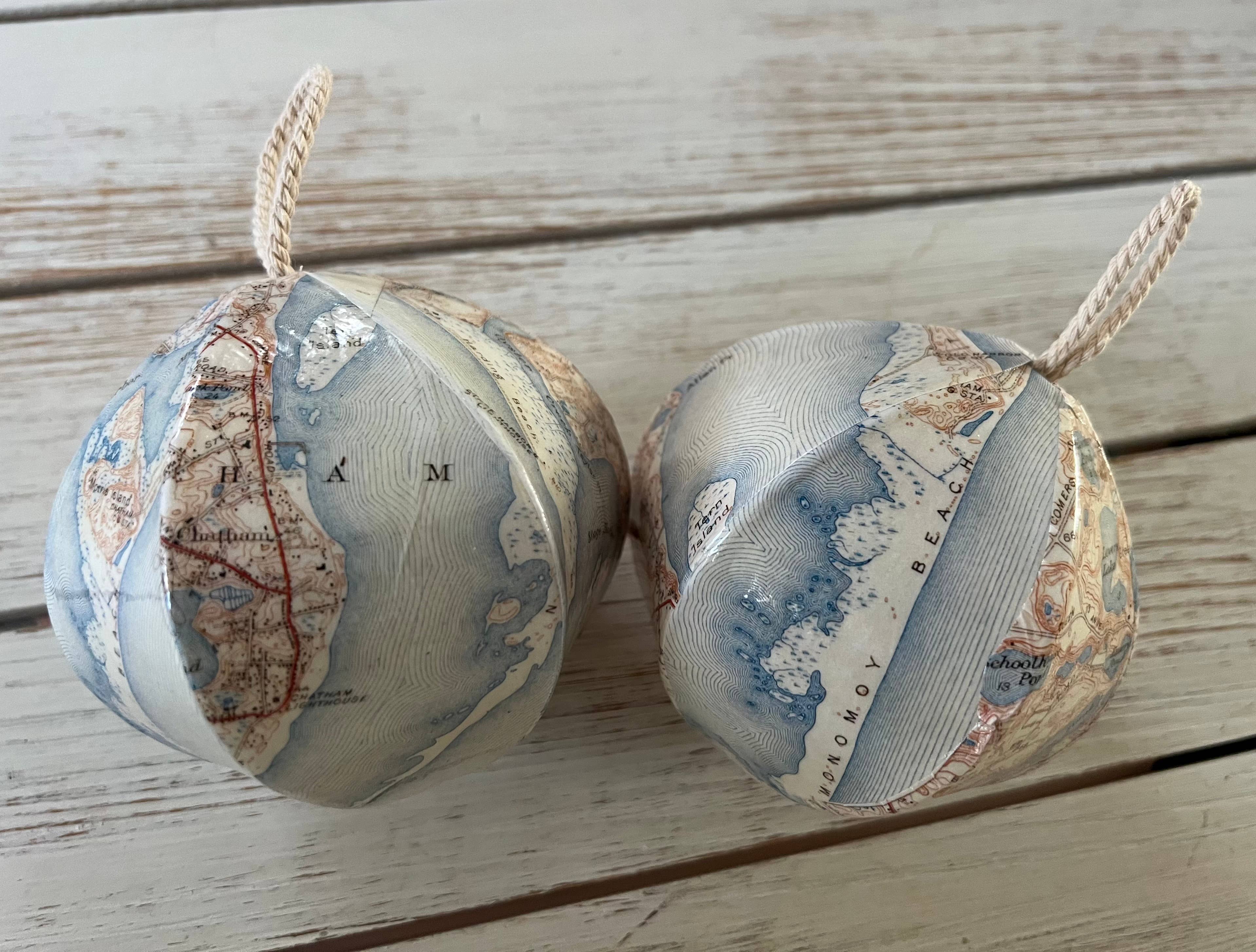 Domesticadence - Wholesale Ornament Set - 12 Upcycled Chatham, MA Cape Cod Map Ornaments4