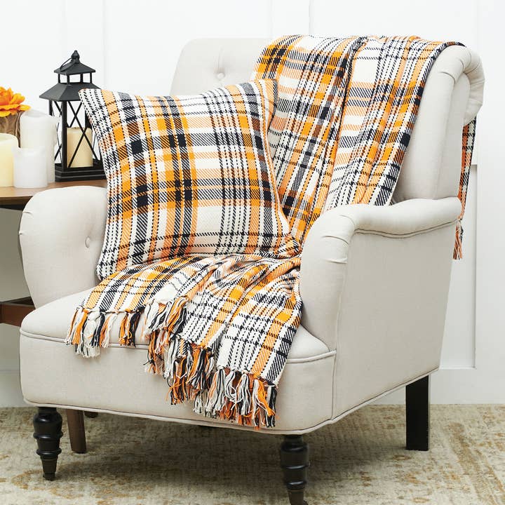 Halloween Zelda Orange Plaid Throw Blanket for wholesale by C&F Home