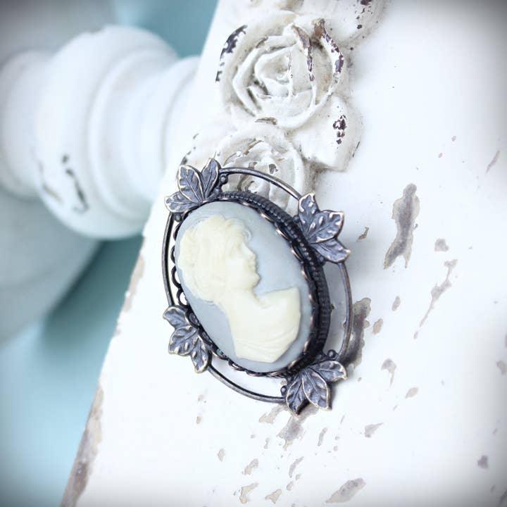 Circa 1890 - Wholesale Brooch - Vintage French Blue Cameo Brooch Pendant
