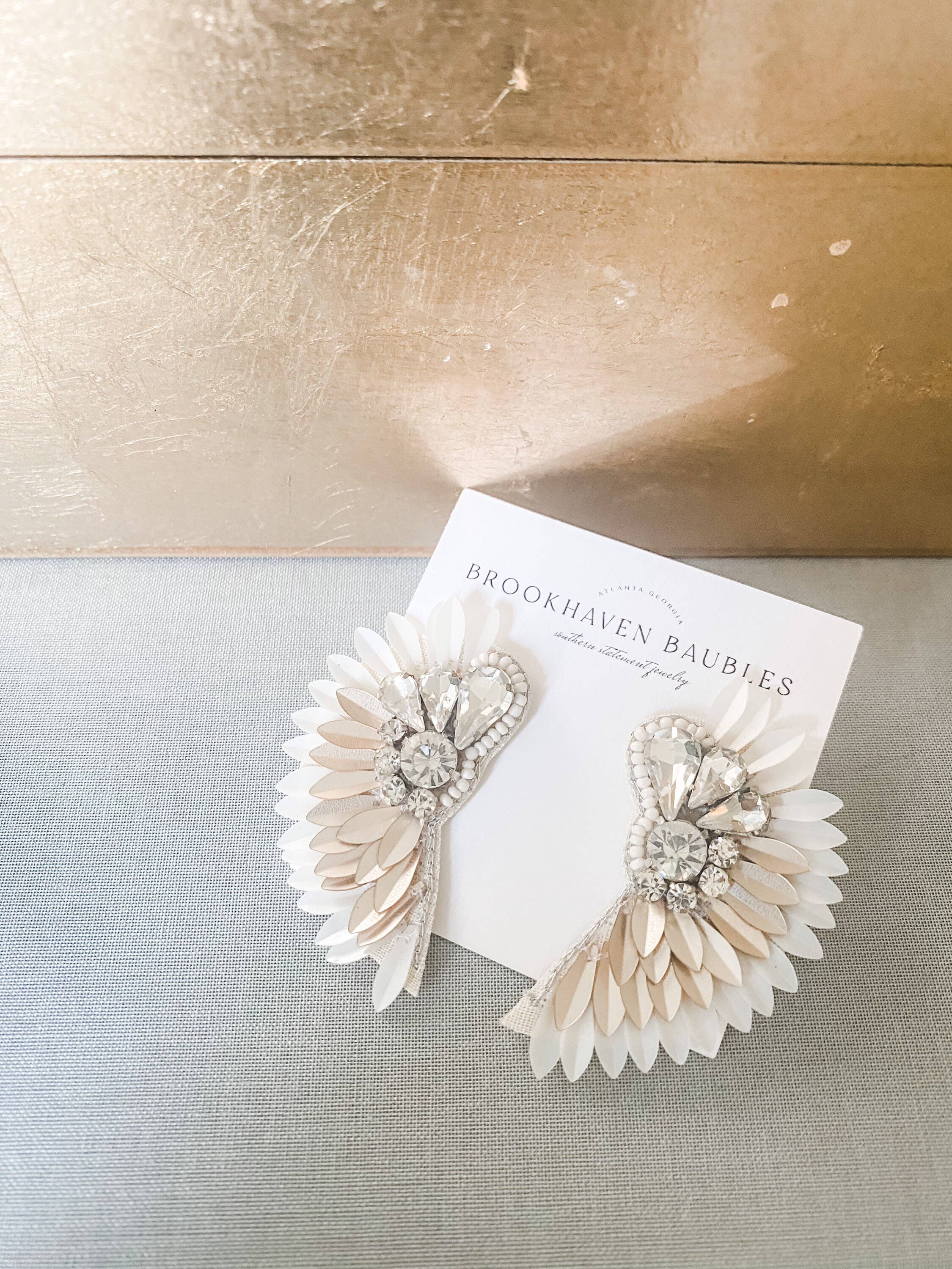 Brookhaven Baubles - Wholesale Dangle Earrings - Ivory Gold Ombré Beaded Crystal Winged Statement Earrings3