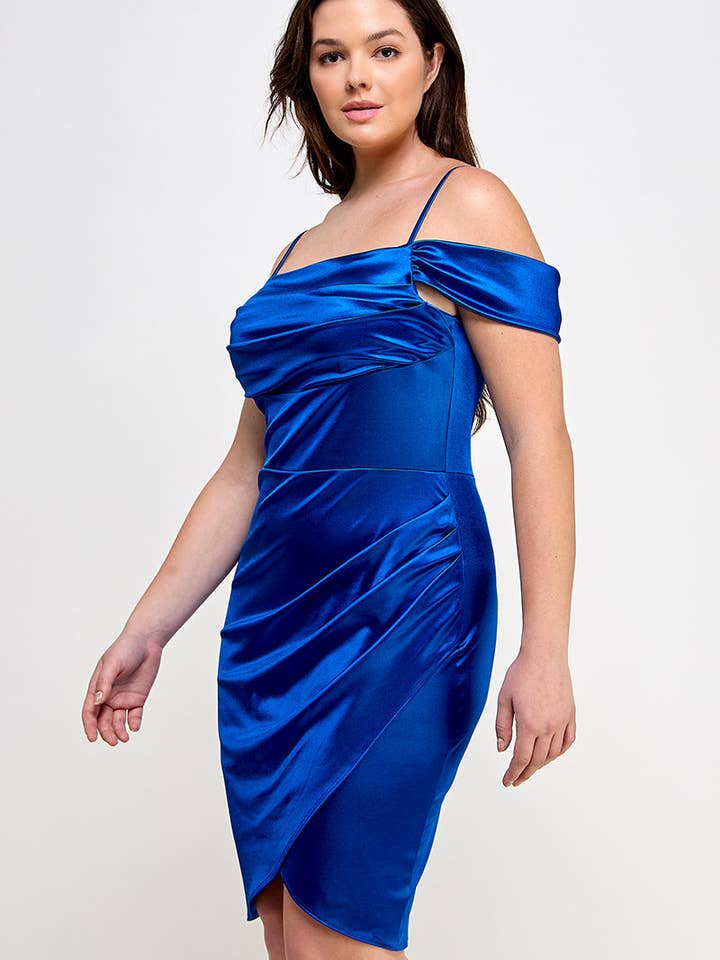 ARA USA – wholesale Dress – Women's – 6785 (Plus Size Off shoulder Shirring Satin Dress)1