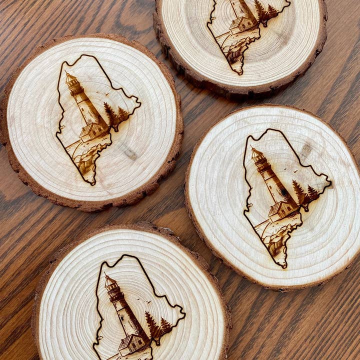 Munsell Made - Wholesale Coasters - Engraved Wood Maine Themed Coaster6