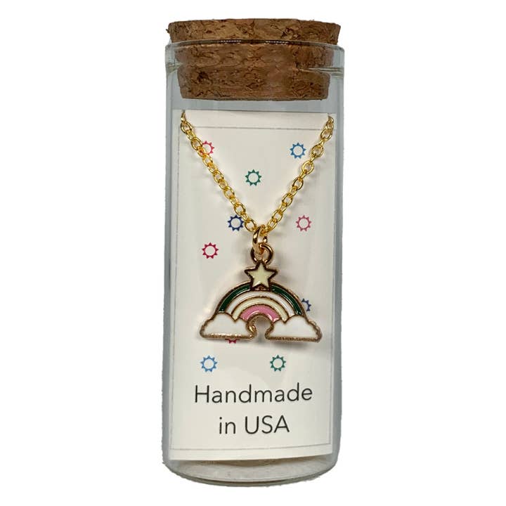 Rainbow & Star Charm Necklace in a Bottle - 16 Inch for wholesale by Stratus