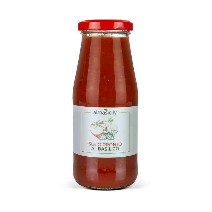 Basil and Sicilian tomato ready-made sauce 420g for wholesale by almasicily