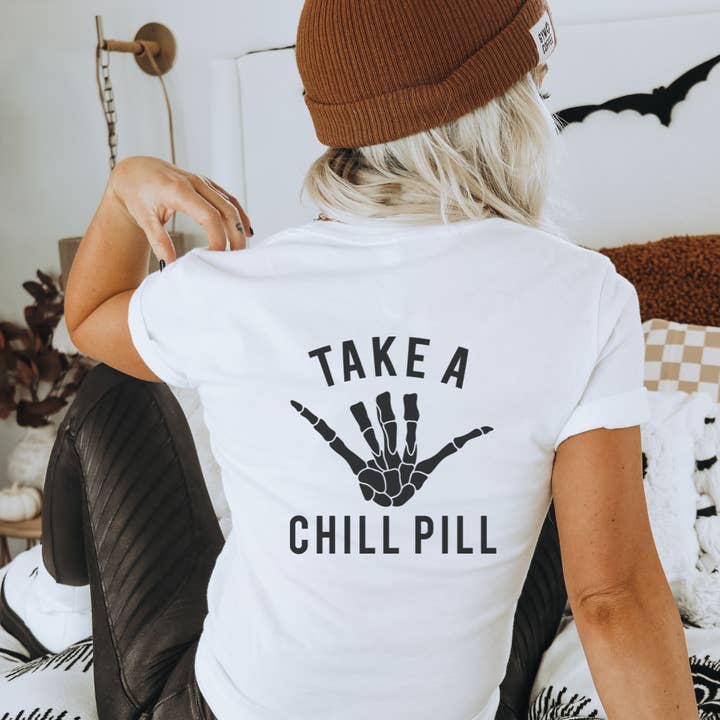 Take a Chill Pill Tee for wholesale by Juniper and Bea