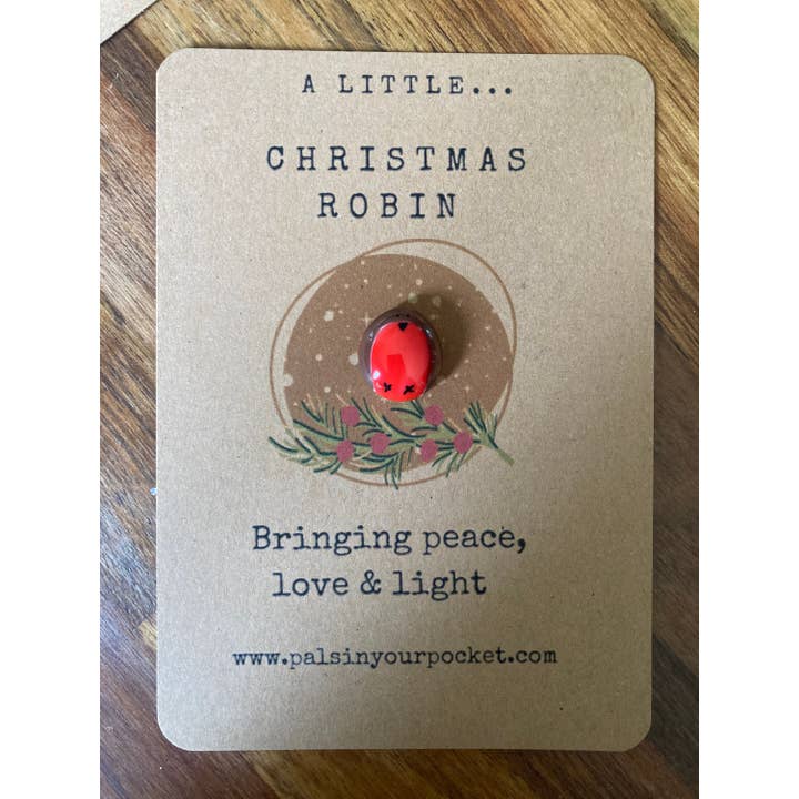 Pals in your Pocket - Wholesale Keepsake Coin/Token - Christmas Robin Bereavement Pocket Pebble With Bird Charm
