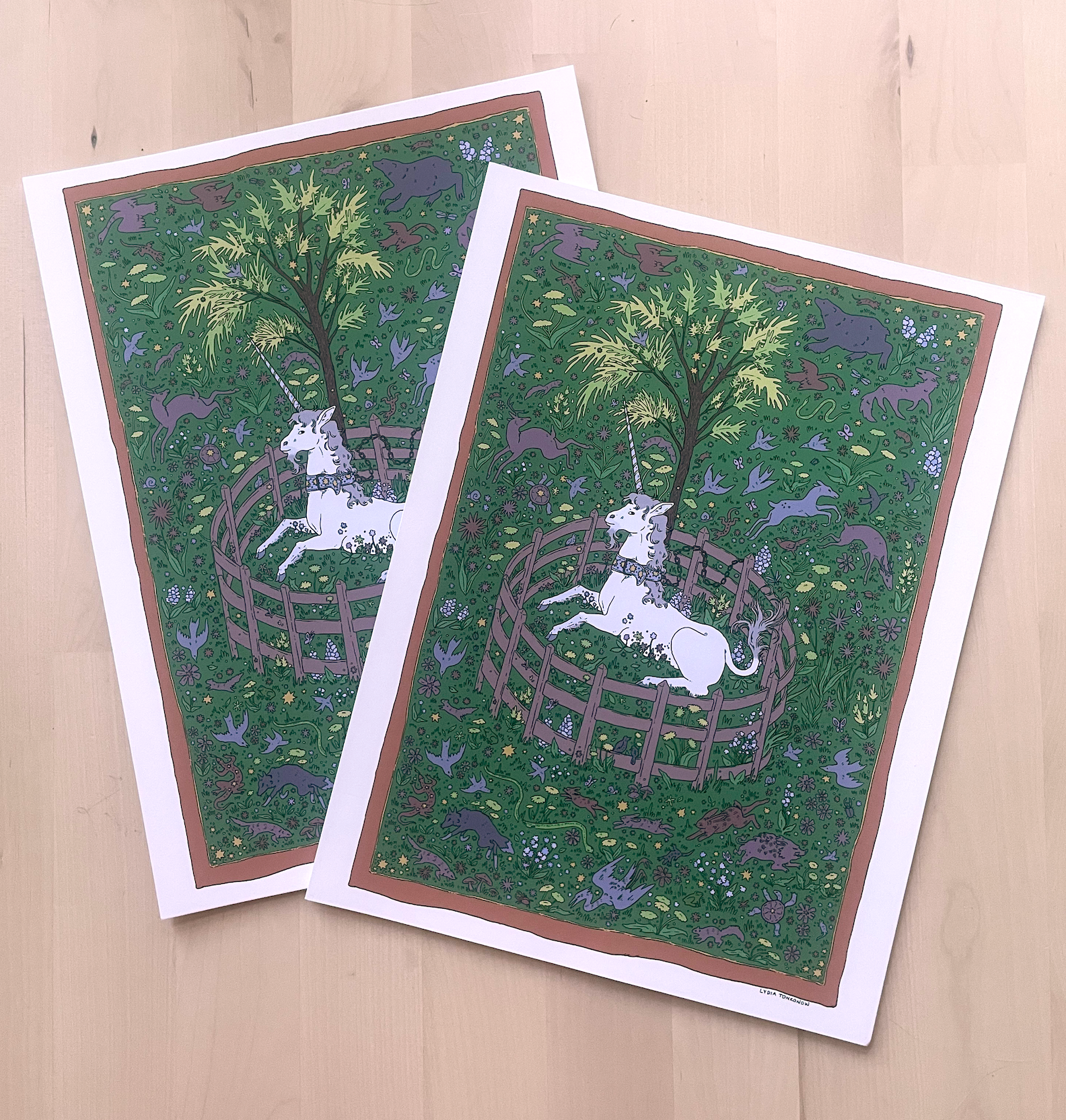 Lydia Tonkonow Art and Design LLC - Wholesale Art Print - Unicorn Rests in the Garden- Medieval Tapestry - 9x12" Print1