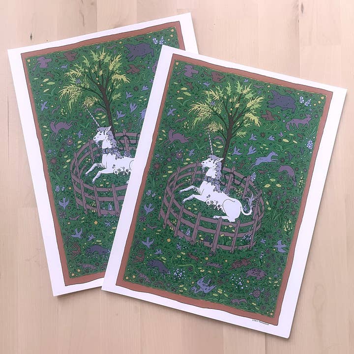 Lydia Tonkonow Art and Design LLC - Wholesale Art Print - Unicorn Rests in the Garden- Medieval Tapestry - 9x12" Print1