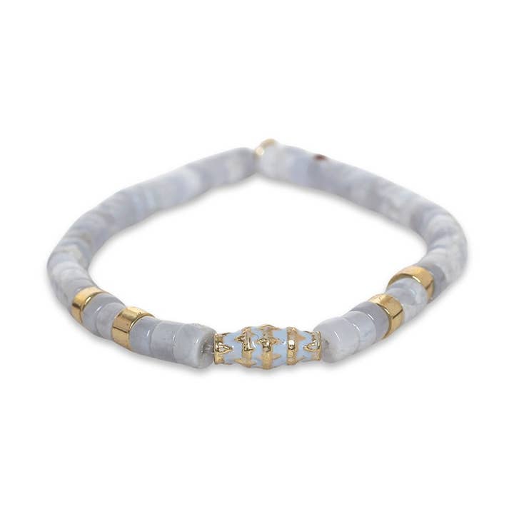 Pärltrenden-SAM stretcharmband i blå kalcedon för wholesale av Franck Herval