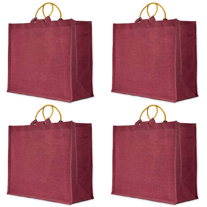 4 Juco indkøbsposer med håndtag af rattan – 15"x18"x8" - Gave for engroshandel hos ecojutebags