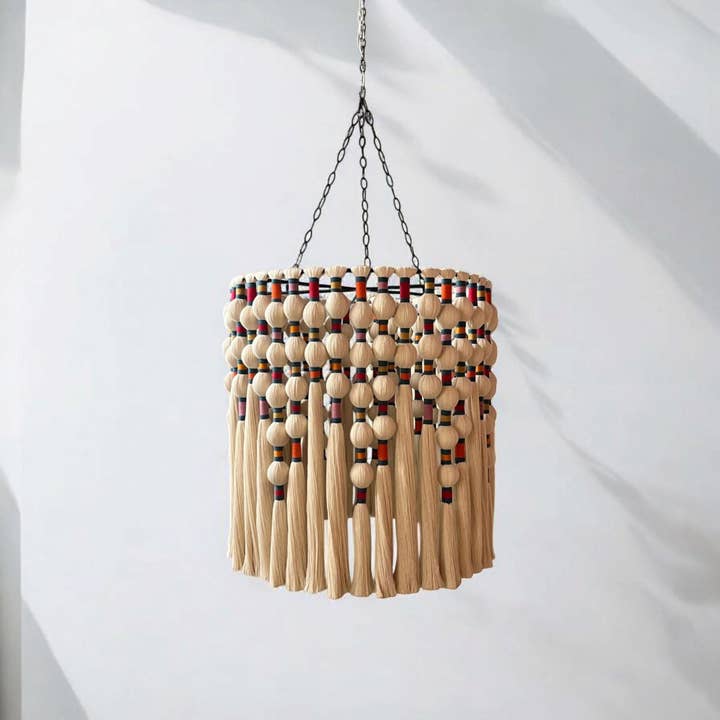 Joy's Arts - Wholesale Chandelier/Hanging Light - Large Boho Chandelier,  Handwoven Cotton Tassel Light, Custom Gobelin Pendant for Hotel Lobby or Statenebt Light, Boho Fringe Pendant Light,1