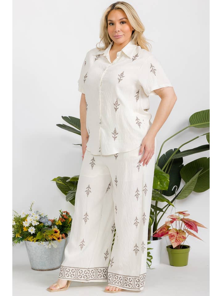 Fashion Space - Wholesale Top & Pant Set (NOT Loungewear) - Women's - Plus Size Women Shirt and Pants Linen Set