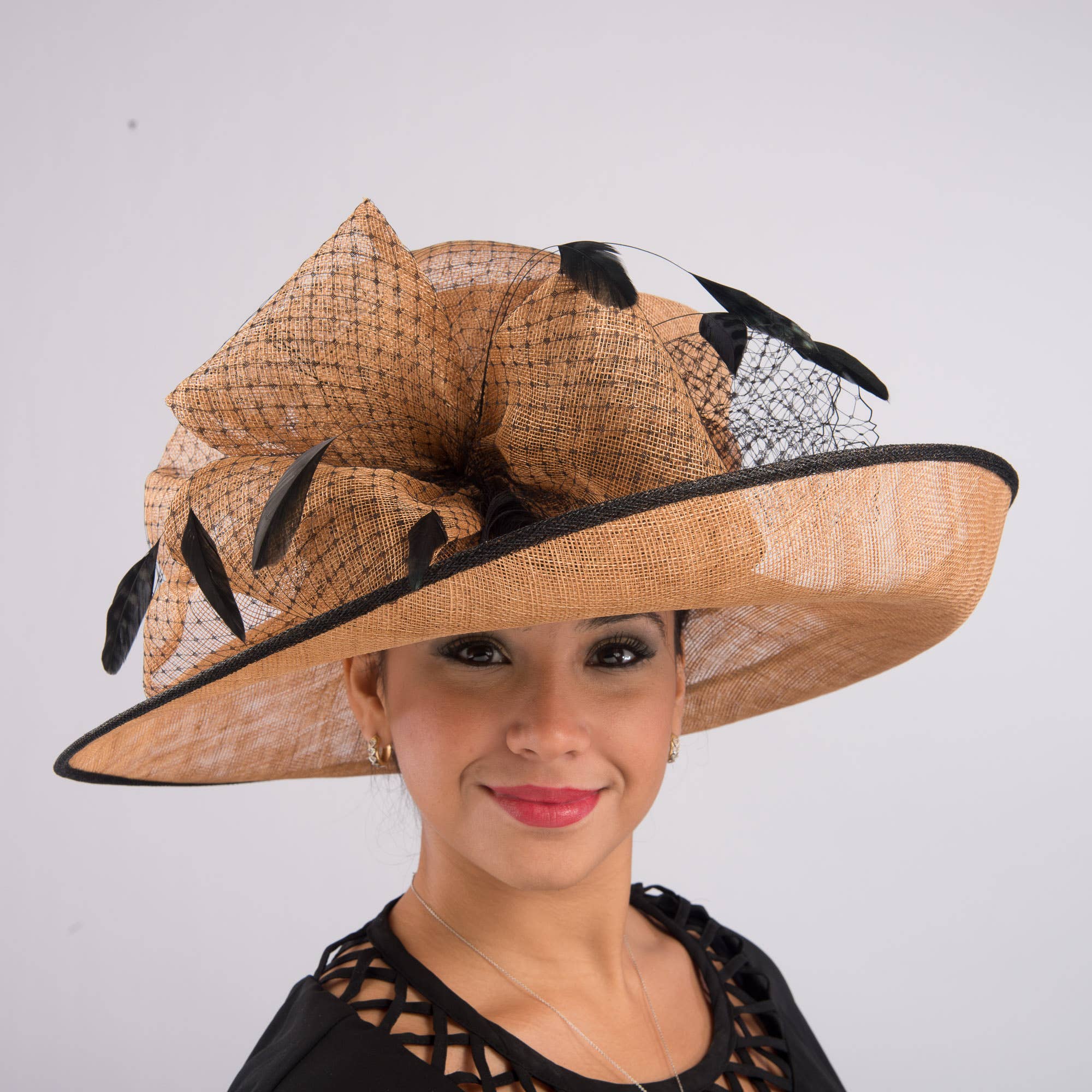 KaKyCo - Wholesale Fascinator Hat - Women's - Large Two Tone Veil Sinamay Hat | 1135581