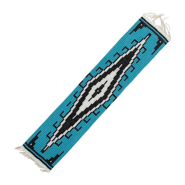 10X2" Turquoise Blue Black White Handmade Art Craft Seed Beaded Strip for wholesale by BEADS CORNER