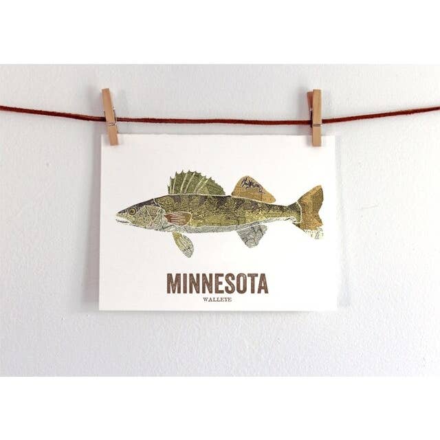 Wooden Pencil Company - Wholesale Art Print - Minnesota State Fish, Map Art - Walleye