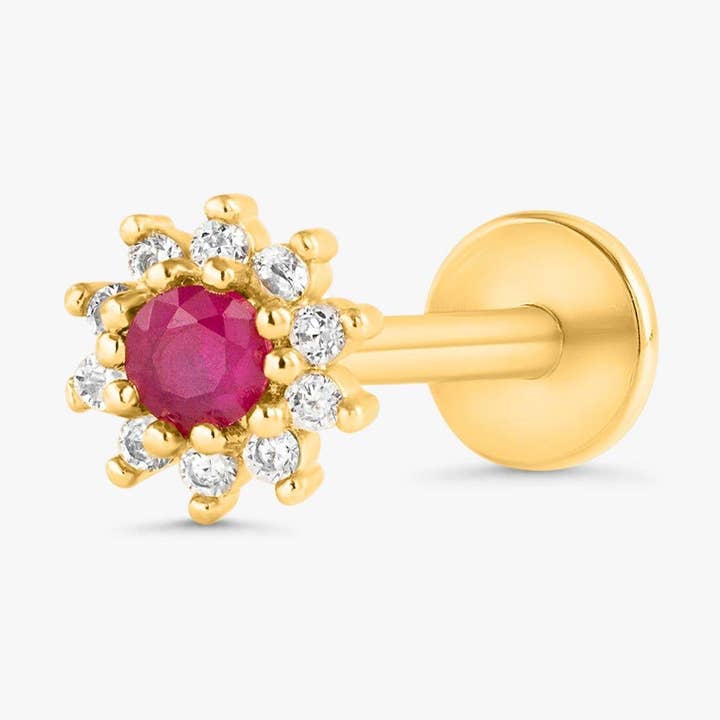 Sonnenblumen-Piercing-Ohrring aus Rubinrot, 3A, mit flacher Rückseite, Zirkonia für den Großhandel von EJS