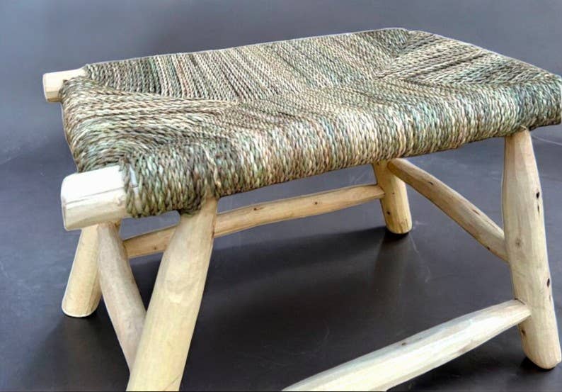 HandmadeBestSeller – wholesale Stool – Handmade Wooden Bench with Palm Leaf Cord Seat2