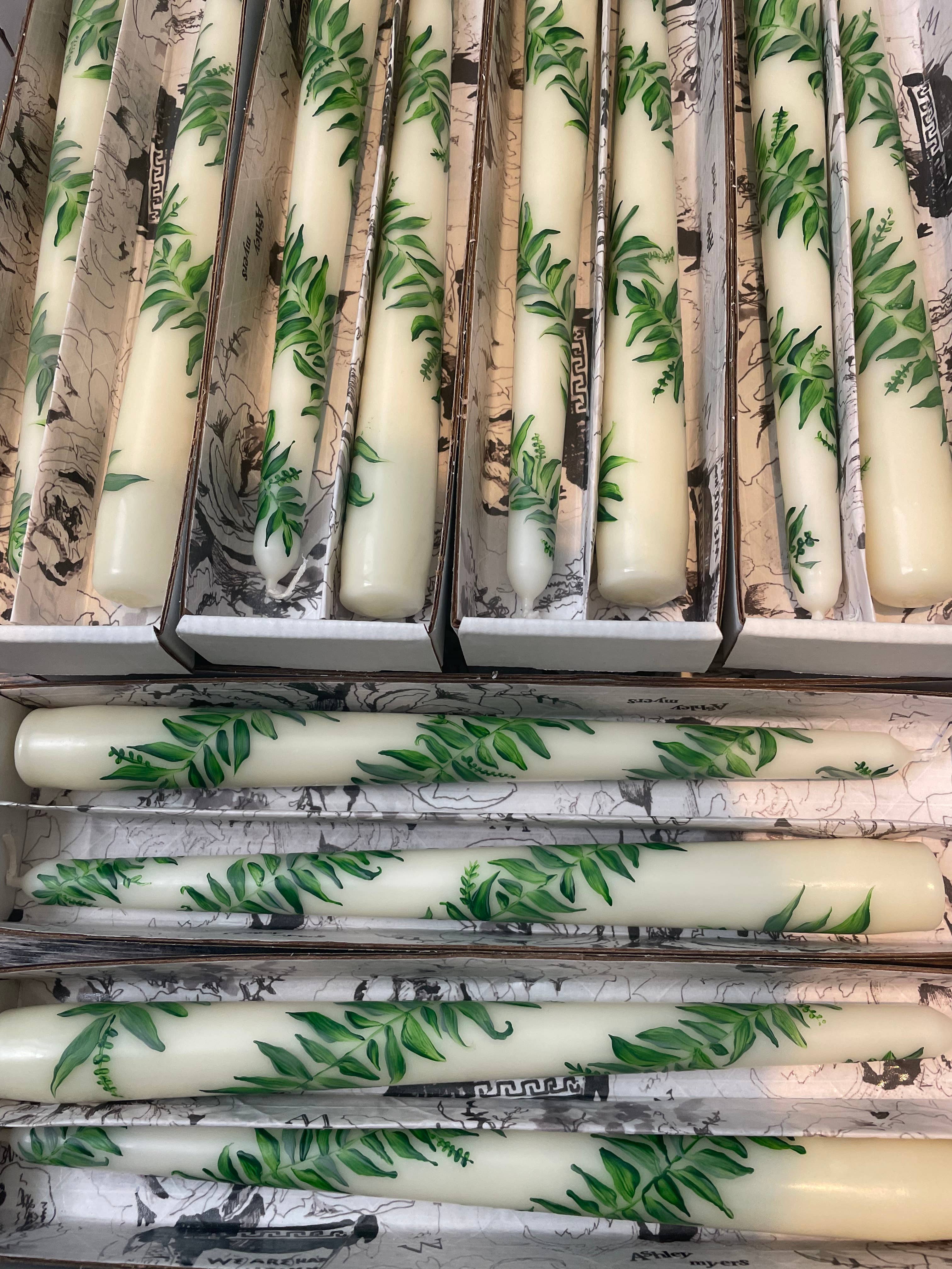 Ashley Myers - Wholesale Tapered Candle/Candlestick - Green leafy Hand-Painted 10" Taper Candle Pairs (Copy)2