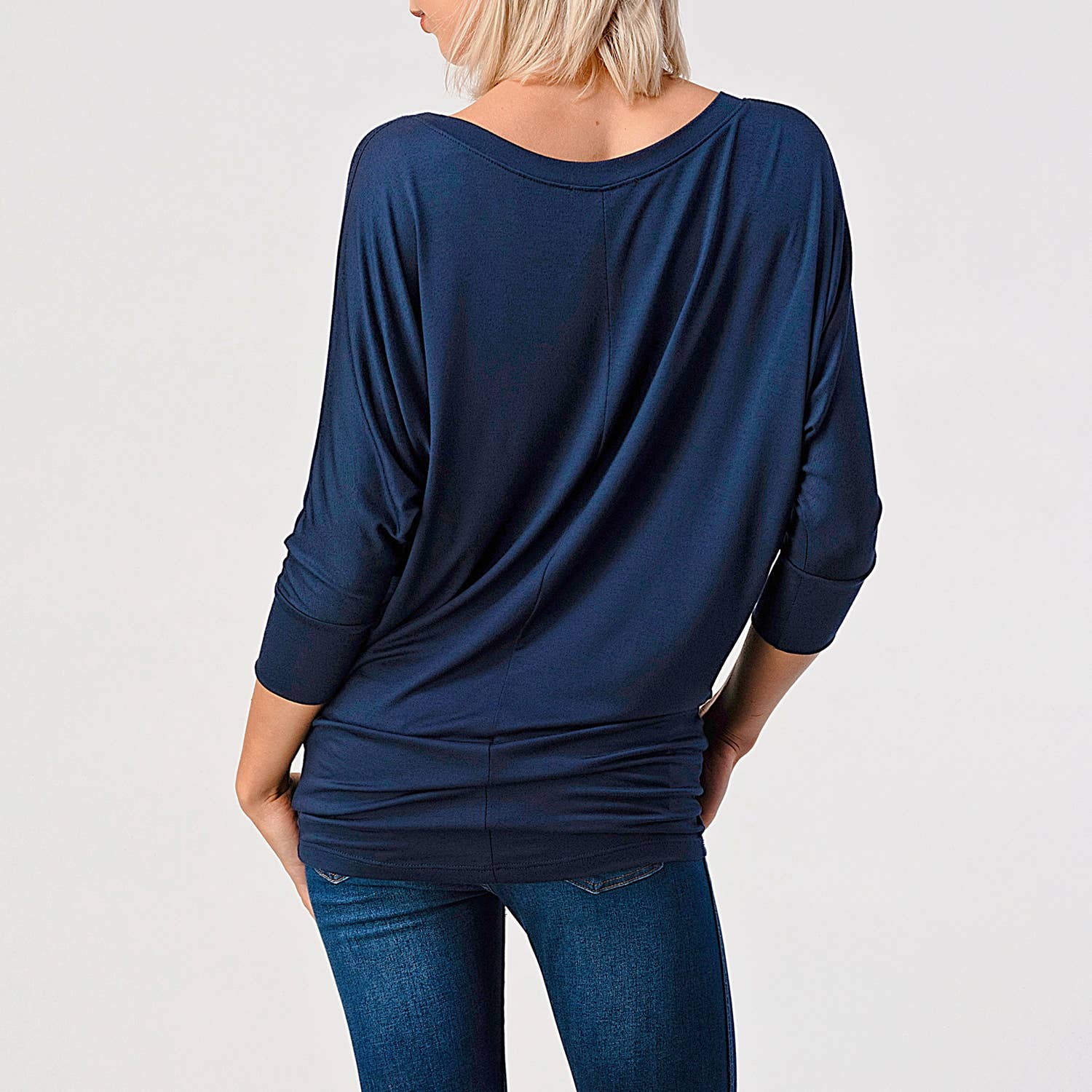 Heimious - Wholesale Knit Top - Women's - 3/4 Dolman Sleeve V-neck Modal Jersey Top, 257316