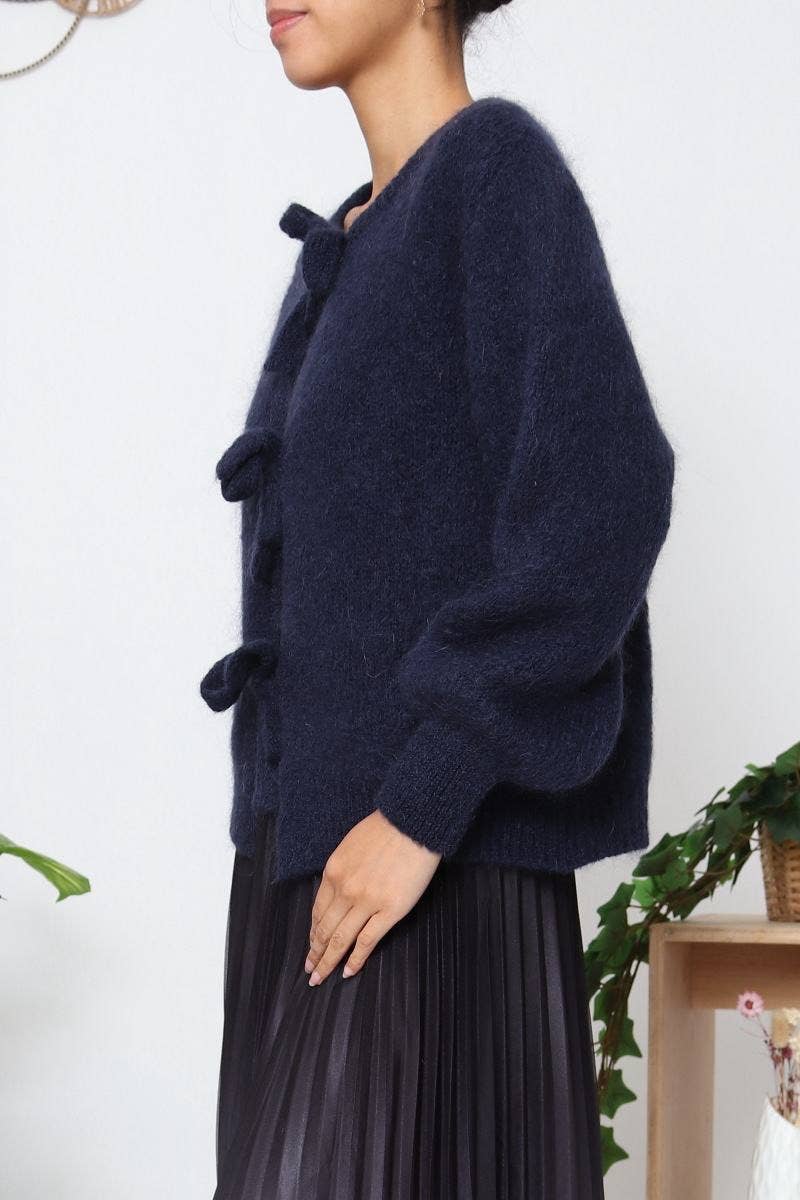 Orice – Cardigan - Mulher por atacado – Cardigã de tricô em lã mohair com laço - Orice12