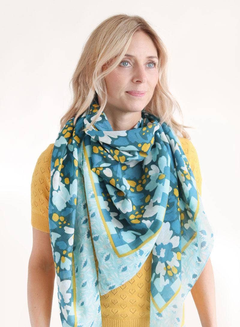 Djian – Cachecol - Mulher por atacado – Lenço 100% algodão orgânico / Hana - petróleo / menta / mel2