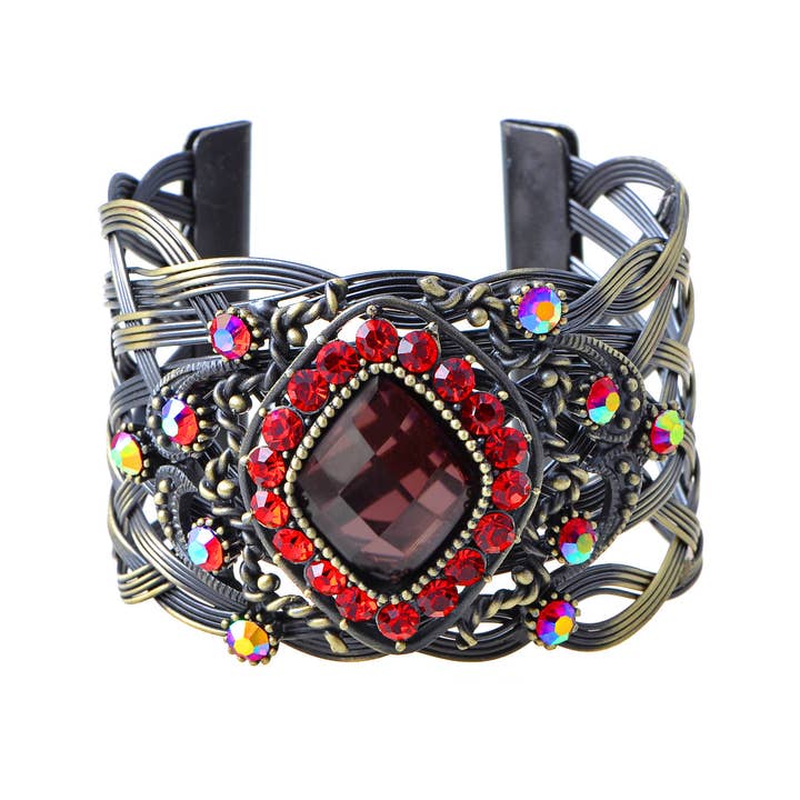 AK Brand – Engroshandel Manchetarmbånd – Messing Antik Rubinrød Diamantformet Filigran Armbånd