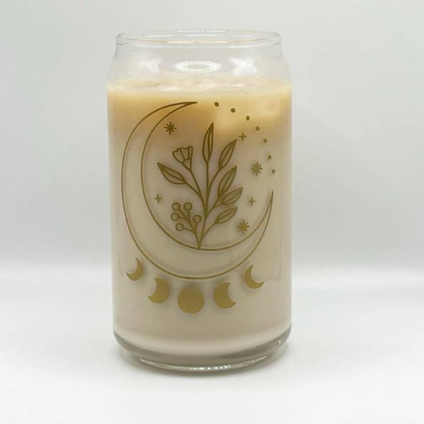 Kelli's Creations - Wholesale Drinking Glass/Cup - Moon with Flowers Iced Coffee Beer Can Glass2