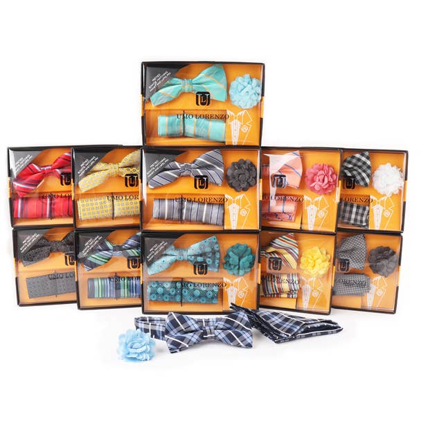 Ensemble de 12 noeuds papillon et mouchoir avec épinglette pour hommes pour la vente par Selini New York