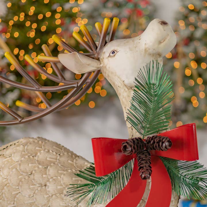 Zaer Ltd. International - Wholesale Christmas Decoration - 48" Tall Large Iron Reindeer with Pinecone Bow4