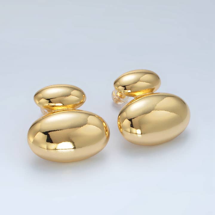 Aim Eternal - Wholesale Stud/Post Earrings - 24k Gold Filled Double Oval Dome Stud Earrings | P-530 P-531