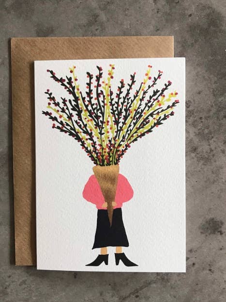 Lady & Bunch of Flowers Card for wholesale by Isabel Canvas