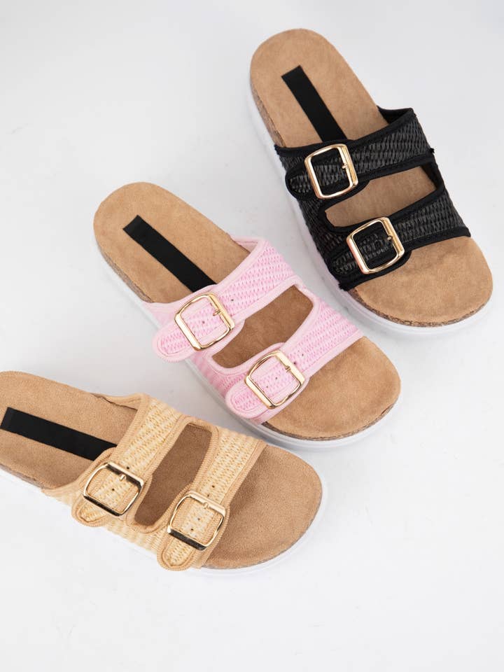 JOONIE-03A RAFFIA DOUBLE STRAP PLATFORM SANDAL for wholesale by CCOCCI