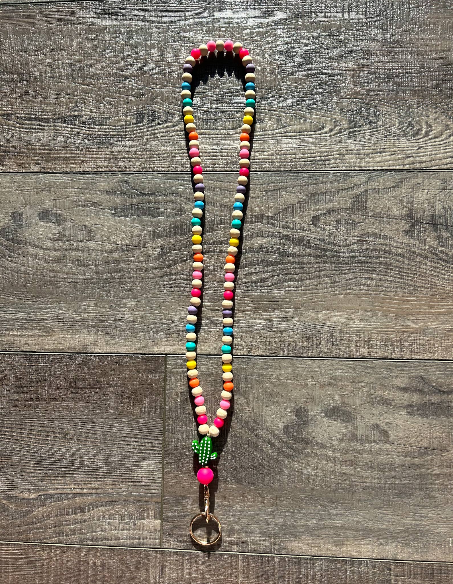 JILLIAN INK LLC - Wholesale Lanyard - Unisex - Colorful Beaded Teacher Lanyard with Cactus 1