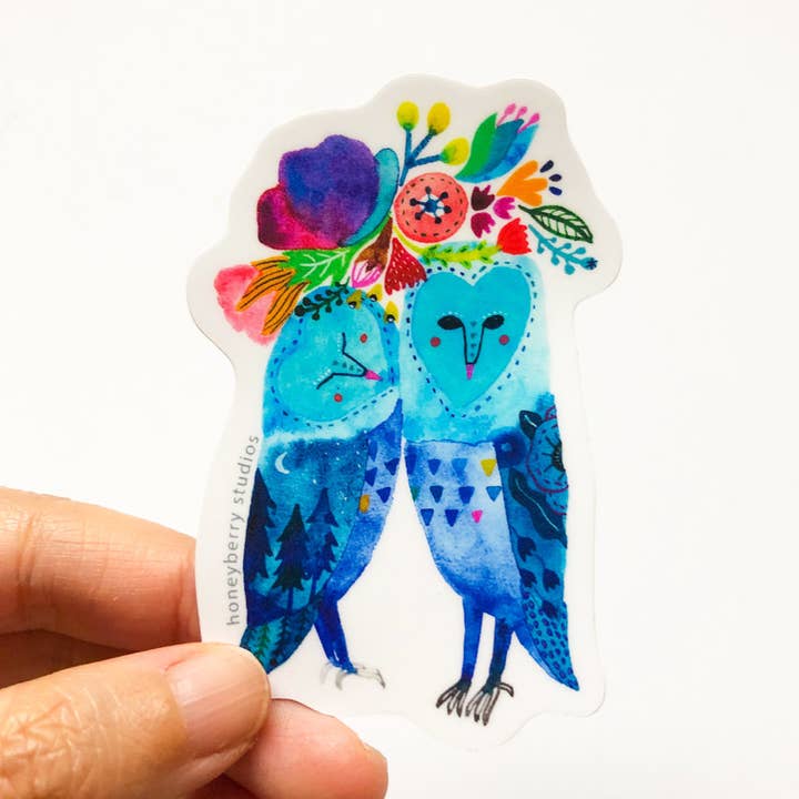 Barn Owl Love Vinyl Sticker for wholesale by Honeyberry Studios