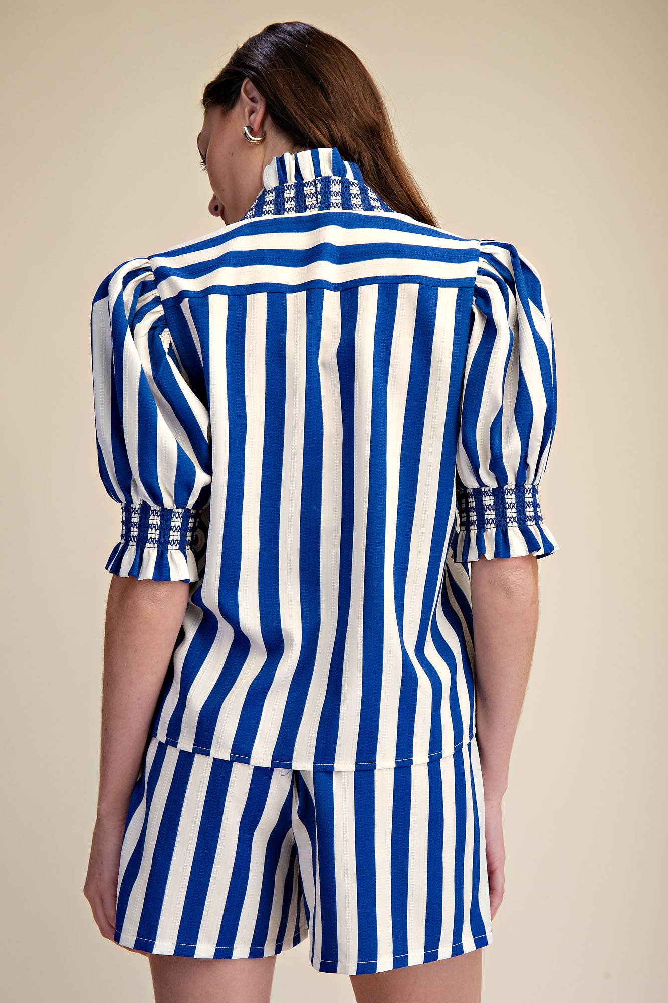 Glam - Wholesale Blouse - Women's - Ruffle V-Neck Smocked Puff Sleeve Blouse9