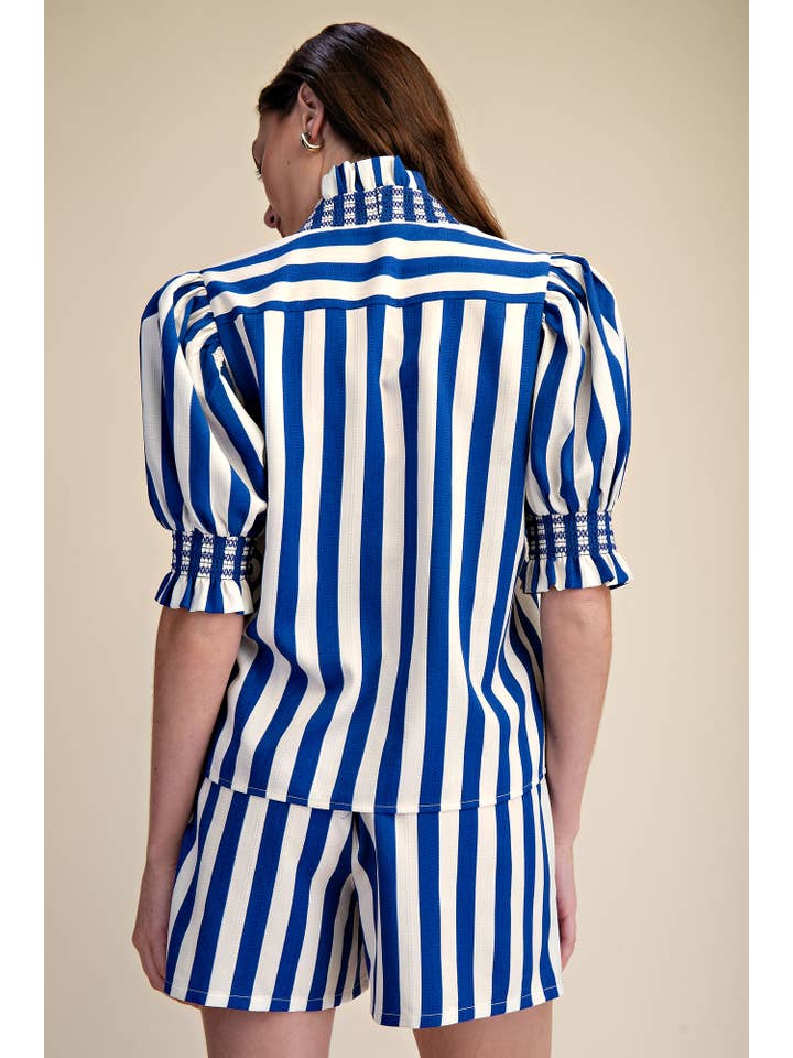 Glam - Wholesale Blouse - Women's - Ruffle V-Neck Smocked Puff Sleeve Blouse9