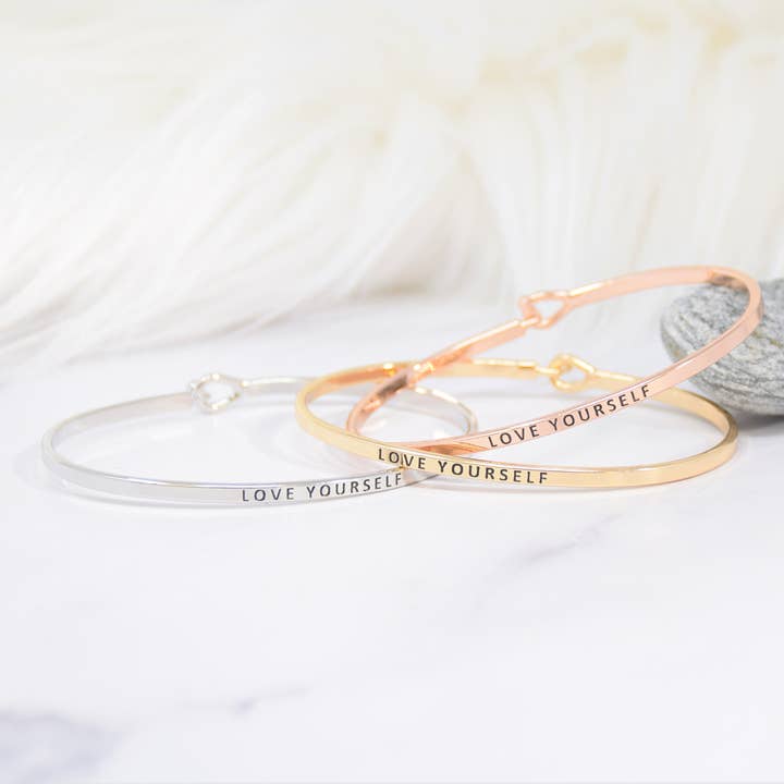 LOVE YOURSELF | Dainty Inspired Message Engraved Simple Ban for wholesale by Curated Trinkets