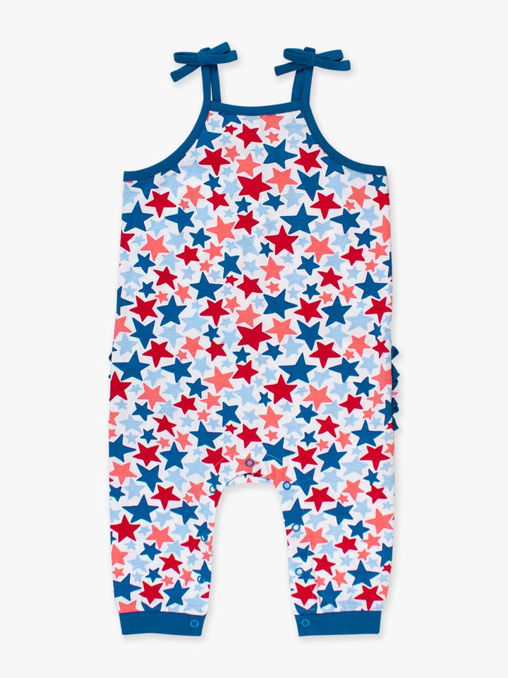 RuffleButts + RuggedButts - Wholesale Romper - Kids - Baby Girls Star-Spangled Tie Full Length Romper