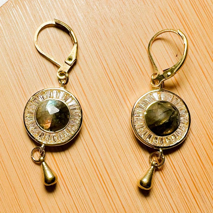 Ajna: Third Eye Earring - CZ and Labradorite - Evil Eye for wholesale by Santore Jewelry Company
