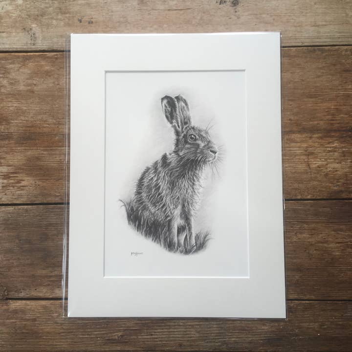 Bruine haasprint | Potloodtekening | Dieren in het wild voor wholesale door Kelly Barnes Portraits