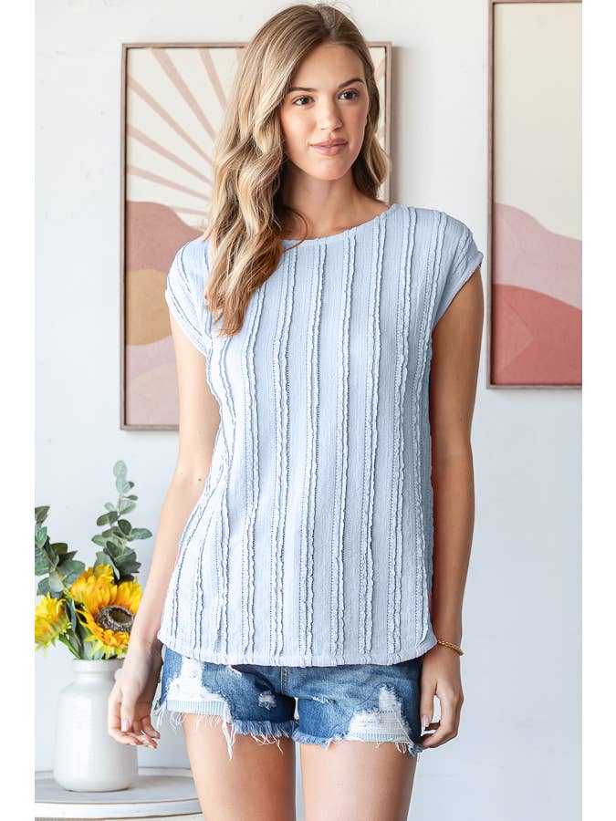 7th Ray - Vendita all'ingrosso Camicetta - Donna - Blusa a maniche corte con texture a righe leggere T594812