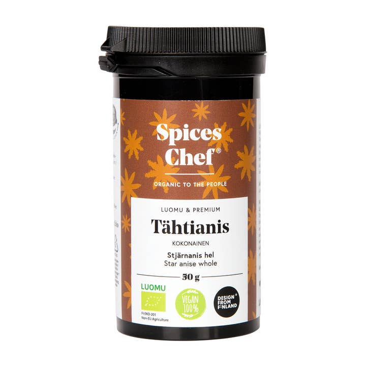Spices Chef - Vente Épices séchées - Tähtianis Kokonainen 30g Luomu - Biomuovipakkaus1