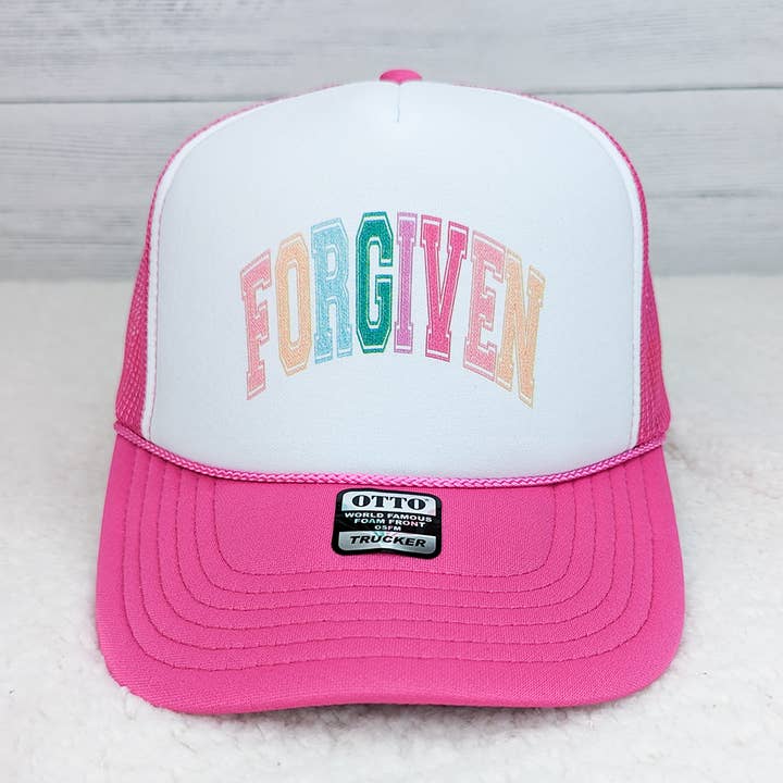 Forgiven Colorful Hat/Pocket Screen Print Heat Transfer for wholesale by Trendy Transfers
