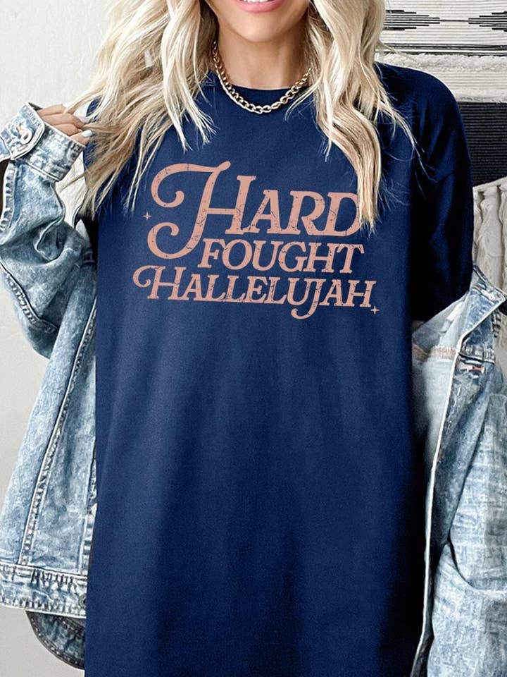 Hard Fought Hallelujah Graphic Plus Tee for wholesale by COLORBEAR