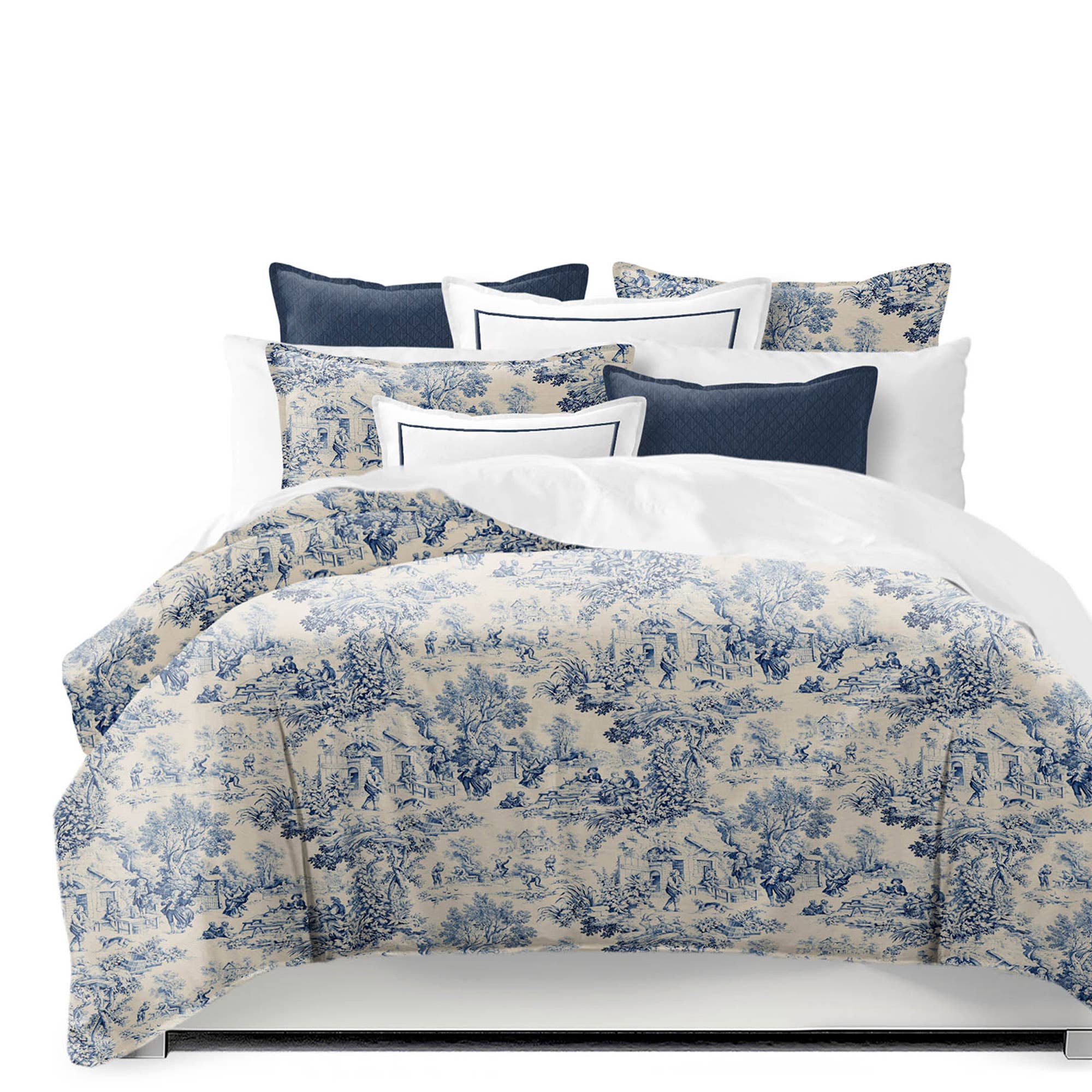6ix Tailors Fine Linens - Wholesale Bedding Set - Maison Toile Blue Coverlet & Pillow Sham Set0